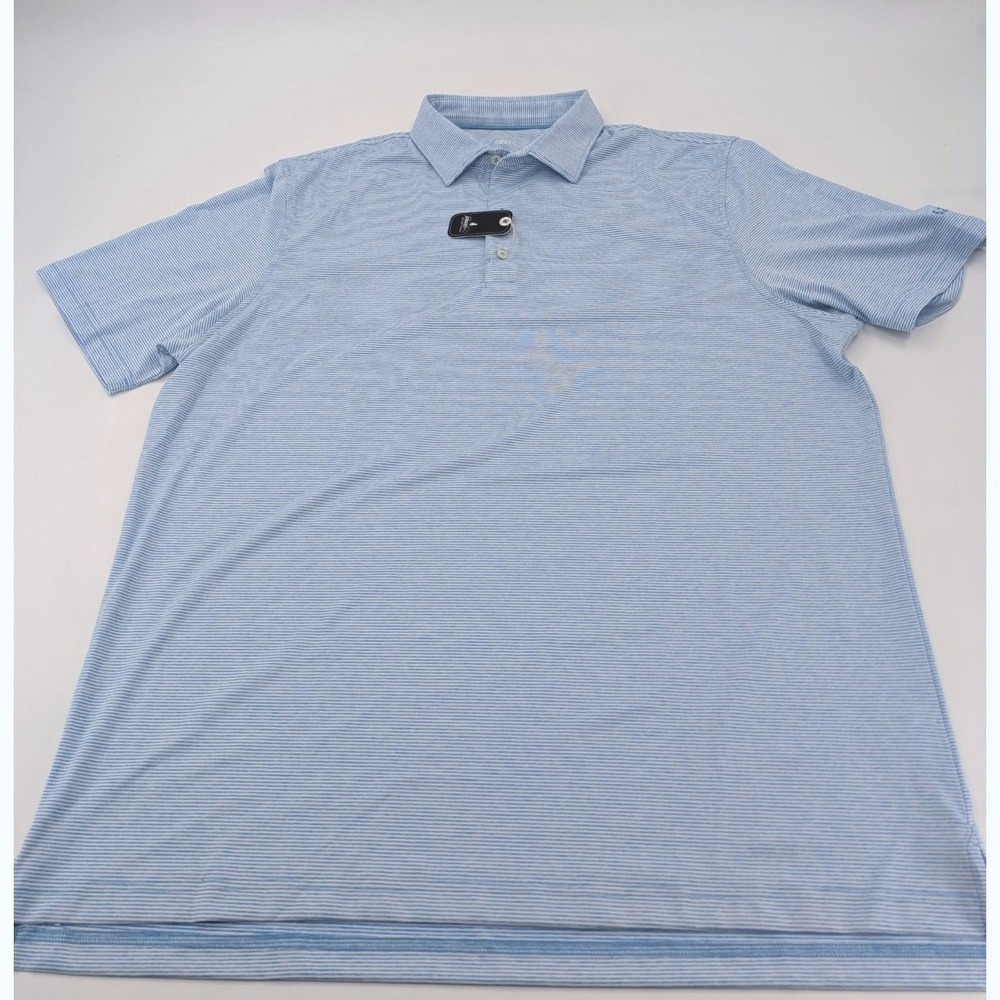 Johnnie-O Lyndon Performance Polo Shirt Mens XL Blue Striped Short Sleeve Golf